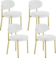 WOTSTA Dining Chairs Set of 4, Modern Kitchen & Dining Room Chair Velvet Kitchen Dining Chairs, with MetalLegs for Living Room, Cafe, Load Up to 150kg (WhiteGold)