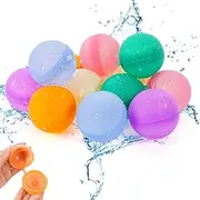 12Pcs Reusable Water Balloons - Silicone Self-Sealing Water Balls, Refillable Water Balls for Boys and Girls, Soft Water Bombs Fun Outdoor Beach Bath Water Toys Summer Swimming Pool Party Supplies