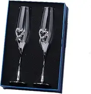 Champagne Flutes Glass Set of 2,Hand Blown Champagne Glasses Toasting Crystal Flutes Goblet,Champagne Glasses Wedding Cups - Silver