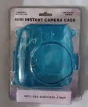 Mini Instant Camera Case W/Shoulder Strap - Hardshell Glitter Case BLUE