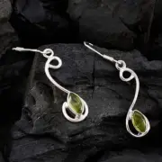 925 Silver Peridot Dangle Earring Green Marquise Stone For Girls