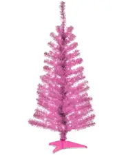 National Tree 4ft Pink Tinsel Tree with Plastic Stand & 70 Clear Lights