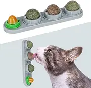 SINROBO Catnip Ball for Cats Wall, 4 Pack Catnip Toys, Silvervine Balls, Edible Kitty Toys for Cats Lick, Safe Healthy Kitten Chew Toys for Teeth Cleaning Dental, Cat Wall Treats (Grey)