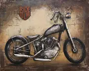 Ride to Live Motorcycle HOG 3D Wall Art Metal Painting Man Cave Decor Biker Gift