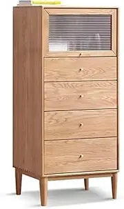 [GUAWJRZDP] 5 Drawer Chest, Chest of Drawers, Wooden Storage Cabinet, Drawer Chest with Glass Door, Flip-up Door Design, Drawers Organizer Storage, for Bedroom, Living Room, Wood Color