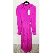 SCOTCH & SODA pink monotone leopard satin twill button front shirt dress S NEW