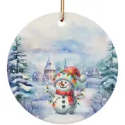 Happy Snowman Santa Lights Snowy Winter Christmas Ornament Xmas Gift Tree Decor