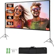 VEVOR Projector Screen with Stand, 150 inch 16:9 4K 1080 HD Outdoor Movie Screen with Stand, Wrinkle-Free Projection Screen with Tripods and Carry Bag, for Home Theater Cinema Backyard Movie Night