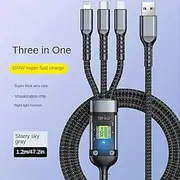 100W Super Fast Charging Cable 3 in 1 Braided Data Cable for Xiaomi Huawei 6A Quick Charge Cable Support Data Transfer