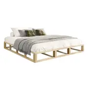 Oikiture Bed Frame King Size Wooden Bed Base Platform Cage-like