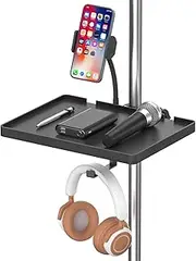 Universal Microphone Stand Tray, Adjustable Mic Stand Tray Clamp On Utility Shelf Stand. Music Stand Tray for Music Sheet, Live Streaming, Karaoke, Recording, Music Stand Accessories (8.7" x 6.5")