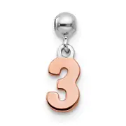 Sterling Silver Mio Memento Rhodium-Plated Rose-Tone Dangle Number 3 Charm