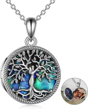 Tree of Life Locket Necklace Sterling Silver Abalone Shell Tree of Life Locket N