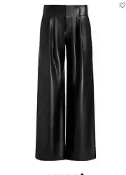 ALICE AND OLIVIA ANDERS VEGAN FAUX LEATHER LOW RISE BLACK WIDE LEG PANT SZ 4