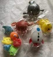 Bath Toy Lot for Toddlers- Submarine, Whale, Duck + 6 Squirting Fish - Brand New