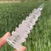 90g Natural Carved Clear Quartz Tower Obelisk Quartz Crystal Point Wand XK4497