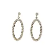 Italian 14k White Gold Cable Design Oval Drop Dangling Earrings 2.1 grams