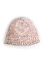 Pink Wool Sequinned Monogram Beanie
