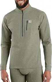 [Carhartt] Men's Base Force Tech Quarter-Zip Thermal Base Layer Long Sleeve Shirt, Deep Burnt Olive Heather, Large