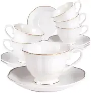 White Espresso Cups And Saucers Set Of 6 Vintage Porcelain Coffee Tea Mugs Gold