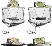 [Govmeie] 2 Pack Mosquito Head Net Hat,Breathable Outdoor Sun Hat Bucket Hat with Hidden Net Mesh Mask,360-Degree Protection Bug Net Cap