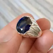 Original Blue Sapphire Stone Big Sapphire Gem Gift Ring Silver 925 Handmade Ring