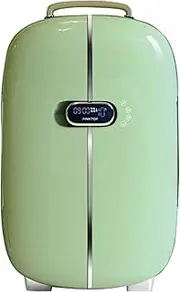 Mini 12-Liter Cosmetic Storage Refrigerator, with Time Display, Double-Door Fashion Compact Mini Refrigerator,Green