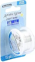 Artistic Wire, 28 Gauge Silver Plated Tarnish Resistant Colored Copper Craft Jewelry Wrapping Wire, Tarnish Resistant Silver, 15 yd, 28 Gauge / 15 yd, Silver-Plated, Copper