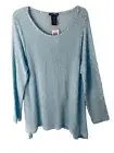 Chelsea & Theodore Top Womens XXL Light Blue White Textured Tunic Stretchy Knit