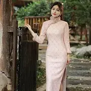[JIMINISO] Winter Thickening Fluffy Collar Improved Traditional Cheongsam Women Ancient Retro Chinese Dress Evening Green Qipao