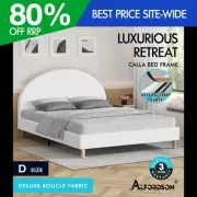ALFORDSON Bed Frame Double Size Mattress Base Platform White Boucle CALLA