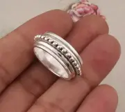 Solid 925 Sterling Silver Spinner Ring Three-Wire Design Fidget Gift For Women