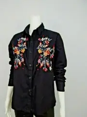 BooHoo New with Tag Black Black 100% Cotton Button Front Long Sleeve Top Sz 8