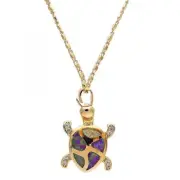 Amethyst Micro Pave Gold Layered Women's Turtle Design Opal Fancy Necklace