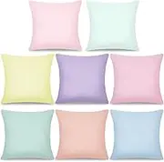 8Pcs 18 x 18 Inch Decorative Throw Pillow Covers Pastel Mix Color Pillow Cases Colorful Square Cushion Covers with Hidden Zipper for Couch Sofa Bedroom Patio Balcony,Linen Material（Covers Only）