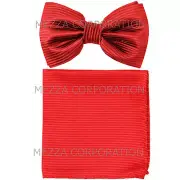 New men's pre-tied bowtie set horizontal stripes polyester formal wedding Red