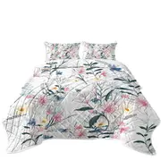 Bluish Pinkish Floral Drawing Coverlet