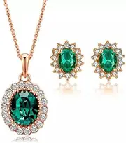 [Generic] Green Crystal Bridal Sets Color Rhinestone Stud Earring Necklace Sets for Women Wedding Gift