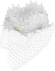 OSOLADY Veil Camo Hat Pearl Headband Head Bands Wedding Dress Hats Red Headband Headbands Tea Party Hat Wedding Cage Tea Party Fascinator Hat Headwear Wedding Bridal Hat حجاب White Mesh