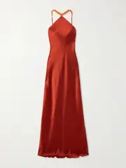 [STAUD] STAUD - Cadence Embellished Satin Maxi Dress - Brick - US10 US 10 Red