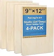 Falling in Art Unfinished Birch Wood Canvas Panels Kit, Falling in Art 4 Pack of 9x12’’ Studio 3/4’’ Deep Cradle Boards for Pouring Art, Crafts, Painting and More