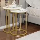 Gold Heavy Strong Metal Legs Nesting Coffee Side Table White Sintered Stone Top