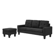 Foret 3 Seater Sofa Modular Corner Lounge Couch Modern Ottoman Fabric Black