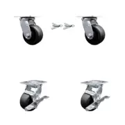 4 Inch Glass Filled Nylon Caster Set with Ball Bearings 2 Swivel Lock 2 Brake