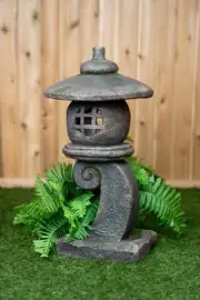 24IN H Gray Stone Lantern Statue Garden Decor Garden Statue Pagoda Yard Decor