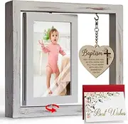 IIILUYOT Eternal Embrace Rotating Photo Frame, Wooden Heart-Shaped Multi-Photo Display, 10.23"L x 1.18"W, Baby Baptism Christening Gift
