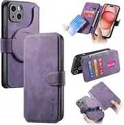 Generic for iPhone 15 (Color: Purple) Premium Leather Wallet Case with Magnetic Flip Protection