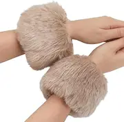 CABODYALS Brown Faux Fur Cuffs Wrist Warm Fluffy Cuffs Winter Khaki Fur Cuff Short Arm Warmers Plush Fuzzy Oversleeve Gloves Wristband Sleeves for Women Bracelet Party Costumes Gifts Supply
