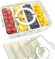 Divided Serving Tray with Lid & Handle, 4 Compartments Snacks Box, Snack Fruit Fresh-Keeping Tray, Veggie Tray, Portable Snack Platter for Candy Fruits Nuts Snack Party Entertaining Picnic