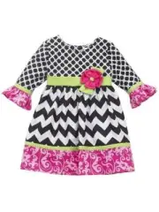 Rare Editions Black White Fuchsia Lime Mix Print Dress 2T